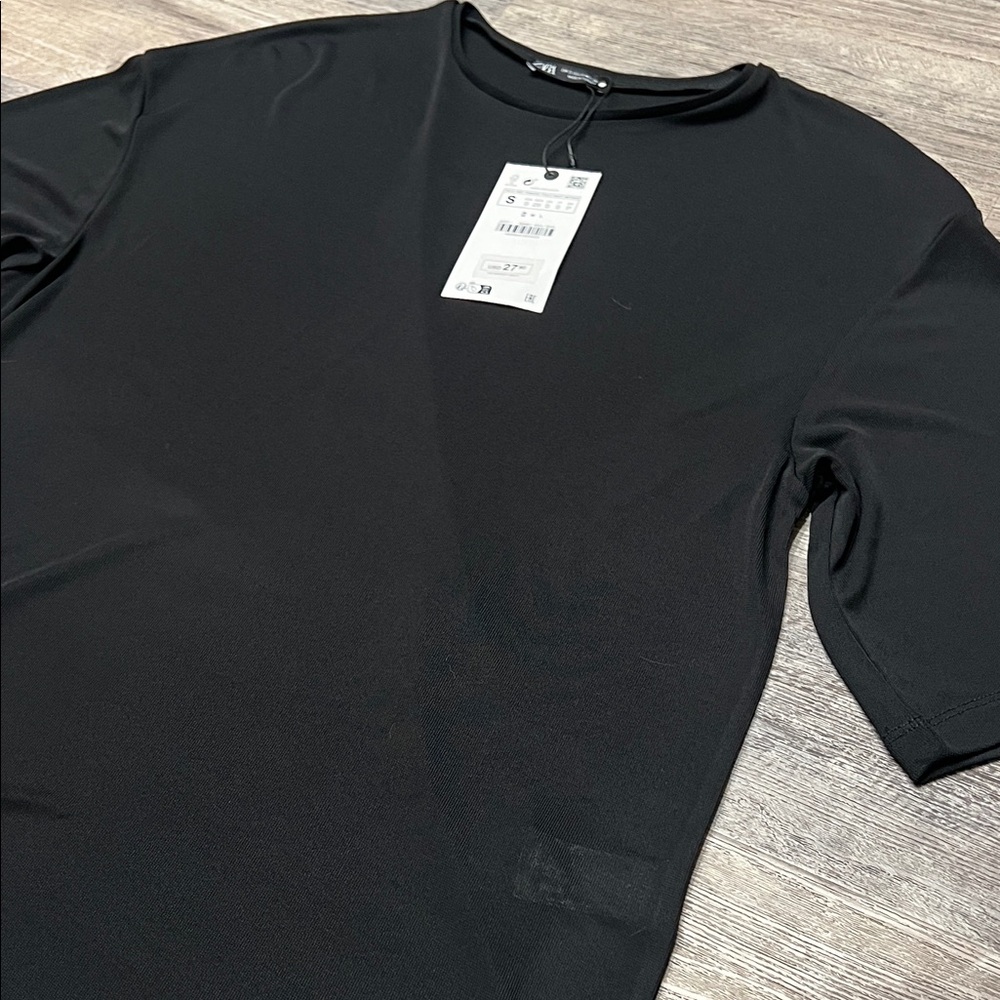 Zara Black Short Sleeve meshy/sheer oversized Tee